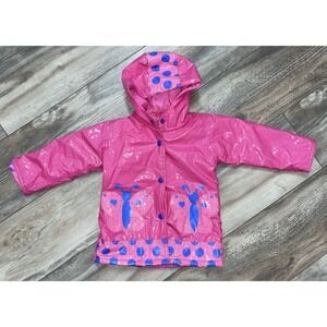 Wippette Kids Jacket Girls 2T‎ Pink Hooded Rain Coat Polka Dot Butterfly